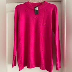 Women's Stitched design with pink Pearls  Sweater